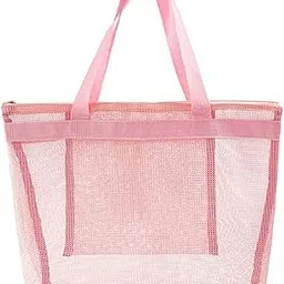 velura Mesh Beach Bag with Zipper Large Capacity with Top Handles Swimming Pool Bag Pink|1 Mesh Beach |Women's Handbags & Bags| Womens Handbags & Bags|Clothing, Shoes & Accessories-picture-37