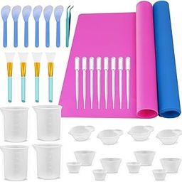 Epoxy Resin Mixing Tools Kit 36Pcs, Reusable Soft Silicone Resin Tools Supplies, Includes A3 Silicone Mats, Measuring Cups, Dropper Pipettes, Stir Sticks, Brushes, Resin Casting DIY Jewelry Making-image-71