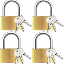 NFI essentials Set of 4 Brass Polished Lock and Key Metal Suitcase Locks, Multicolor Luggage Padlocks Set, Small Luggage Locks, Mini Locker, Zipper Lock, Tiny Locker for School Gym Backpack-13