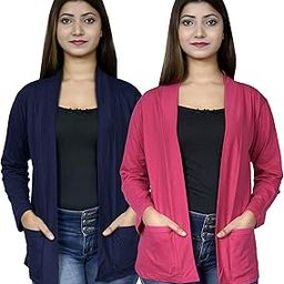 Women Pocket Shrug Pack of Two(NayBlue,Rani)-picture-35