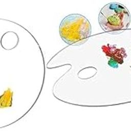 CRUTO Clear Acrylic Paint Palette Board, Transparent Art Mixing Tray with Thumb Hole, Pack of 2, Suitable for Watercolour and Gouache (Oval+Circle)-image-58