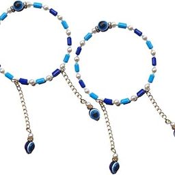 Evil Eye Pearl Rakhi Bracelet with Blue Beads and Hanging Charms, Traditional Bhabi Rakhi (Pack of 2)-image-42