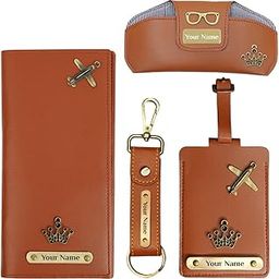 Personalized Passport Cover, Luggage Tag, Sunglasses Cover, Keychain with Name and Charm, 4 in 1 Personalized Gifting Items for Women, Customized Travel Gift Set, Birthday Gifts (Tan)-8