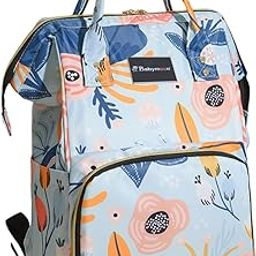 BabyMoon Mother Diaper Bag Lightweight Multifunctional Travel Unisex Diaper Backpack | Blue Floral-image-18