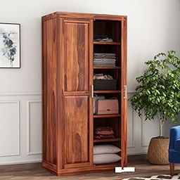 KARINA FURNITURE Wooden Wardrobe for Clothes | Sheesham Wood 2-Door Wardrobe with 6 Shelves Storage | Solid Wood Large Cupboard Almirah: Storage Cabinet for Your Living Room/Bedroom (Design 54)-image-30