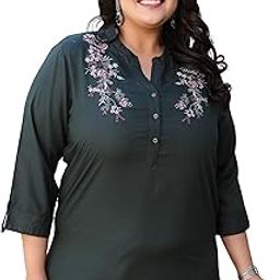 Black Rayon Plus Size Tunic with Thread Embroidery for Women-picture-19