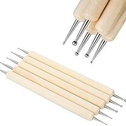 Wooden Embossing Stylus Dotting Tool Kit of 5Pcs with Metal Modelling Ball Pen for Mandala Art, Clay Pottery Ceramic, Nail Art, Ornaments DIY Craft Supplies in Different Sizes-42