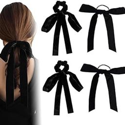 Shidara 4Pcs Luxury Velvet Bow Hair Ties, Long Elastic Ribbon Elegant Hair Rope Styling Accessories, Twisted Criss Cross Knotted Hairband With Long Tail-image-26
