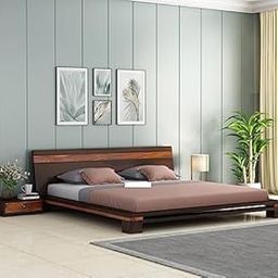 JH DECORE Solid Sheesham Wood Wooden King Size Bed Without Storage Double Bed Furniture for Bedroom Living Room Home and Hotels (King, Walnut 1)-image-86