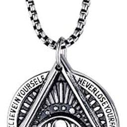 STYLE KRAFT Mens Jewellery Shiv Jagdamba Vermeil Evil Eye Black Silver Pendant Necklace For Men Women Stainless Steel Chain Round Shape Evil Eye Pendant-image-27