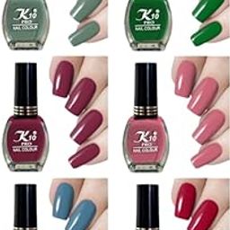 K10 Matte Nail Polish Combo 6 In 1 NailKit Long Lasting Quick drying Nail Color For Women, Girls Color Combo In Color Darkpurple,Carminepink,Blue,Wine-Red,Green,Spanish-Green-image-3
