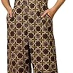 Women's Cotton One Piece Outfit with Belt Ajrakh Print Ethnic One Piece V Neck Short Sleeve Casual Indian Jumpsuit for Women with Pockets, Office Travel Wear Jumpsuit-image-48