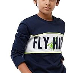 Under Fourteen Only Boys Full Sleeve Round Neck T Shirt with Print On Chest Full Sleeve for Boys (2-3 Yrs, Navy)-image-4