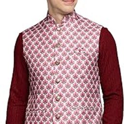 SHOWOFF Men's Printed Magenta Ethnic Nehru Jackets-PR-245_Magenta-image-97