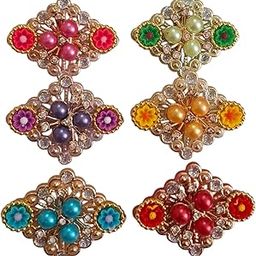 Handmade Multicolor Dimond Shape Saree Pin | Saree Pin Pleats Pallu Chunri Clips Saree Pins | Safety Sari Pin for Women & Girls | (6,Pin Multicolour)-image-3