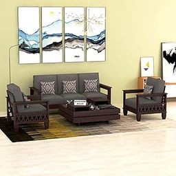 ROSLER WOODWORK Sheesham Wooden 5 Seater Sofa Set for Living Room | 3+1+1 Seater Sofa for Office| Five Seater Sofa Sets with Side Magzine & Newspaper Holder for Home (Walnut Finish)-image-62