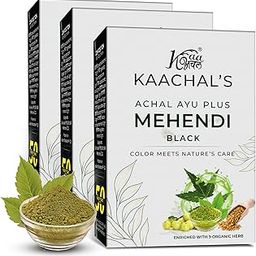 Kaachal’s Achal Ayu Plus Mehendi Black Natural Hair Dye,12 Organic Ingredients, Rajasthani Henna (Pack of 3)-image-51