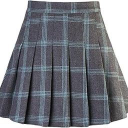 Winwinus Womens High Waisted Plaid A-line Wid Mini Skirt Grey L-image-69
