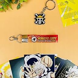 One Piece Gear 5 Luffy 3 Item Gift Combo: 9 Self adhesive mini posters, 1 Double Sided Keychain, 1 Key-Tag - Gift For Anime Fans, Wall art, room decor, birthday, Merch-picture-34