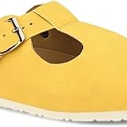 Casual Buckle Slip-On Glogs, Cork Footbed Clogs and Mules Look, Outdoor Comfort Shoes for Woman (Yellow, UK Footwear Size System, Adult, Women, Numeric, Medium, 5)-image-80