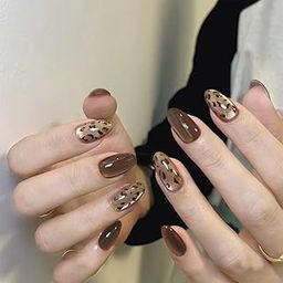 Secret Lives® acrylic cat eye brown animal print nails extension 24 pieces combo set with kit beautiful fake false nails-image-40