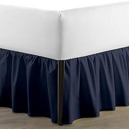 Queen Size Ruffled Bed Skirt with Split Corners - 18 Inch Drop Dust Ruffle Bed Skirt with Platform Three Sided Coverage - 100% Microfiber, Navy Blue-image-33