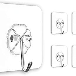 Amazon Brand - Umi 5pcs Self Adhesive Wall Hooks | No-Drilling Waterproof Screw Free Stickers | Heavy-Duty Wall Mount Hooks | Transparent Hanging Hooks for Keys Bathroom Shower Home (Flower Hook)-image-16