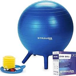 STRAUSS Anti-Burst Rubber Gym Ball Stability Legs with Free Foot Pump | Round Shape Swiss Ball for Exercise, Workout, Yoga, Pregnancy, Birthing, Balance & Stability, 55 cm, (Blue)-image-45