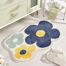 Gavi Enterprise Floral Printed Microfibre Bath Mat Super Soft Shaggy Bath Mat Anti Skid Super Absorbent Mats for Home Living Room Kitchen Bathroom Mat(40x60 cm) (Blue Yellow Flower Design)-image-11
