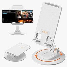 Tukzer Foldable Tablet Stand Mobile Holder with 360° Swivel Base| Multilevel Angle & Height Adjustment|Solid Structure, Sturdy & Heavy Metal Base| for Up to 12 Inch Screen Devices, iPad iPhone (White)-image-13