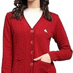 Womens Self Design V Neck Wool Blend Cardigan Orange-12