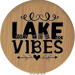 Enthoozies Lake Vibes Tan 2.5" Diameter Laser Engraved Leatherette Compact Mirror-image-91