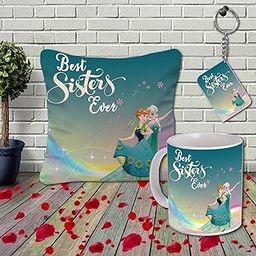 AWANI TRENDS Rakhi Gift for Sister Birthday Anniversary Rakhi Gift Retrun Combo-Printed Coffee Mug Cushion Cover(12x12 Inch) with Filler and Keychain (Green)-image-91