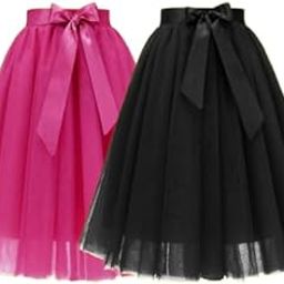 Girls Tulle Skirts A-line Mesh Skirt Tutu Skirts Dress for Toddler Girls Pack of 2(Rani&Black7 Years - 8 Years)-image-65