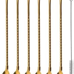 Royalkart 6-Piece Reusable Stainless Steel Golden Straw Cum Spoons (8.6" Long) with Cleaning Brush | Multi-Purpose Metal Drinking Straws for Milkshakes, Cocktails, Iced Tea, and More-image-35