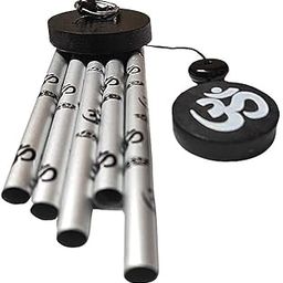 Ripe India Feng Shui Om Vastu Five Pipe Wind Chime for Balcony Window and Om Wind Chime Silver Color Positive Energy 45 cm-image-99