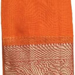 Women's Kota Doria Pure Cotton Design Saree With Unstiched Blouse Piece (orange)-39