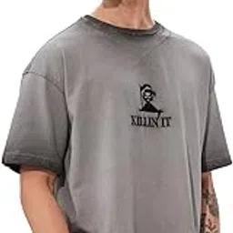 the souled store Killin' It Men and Boys Short Sleeves Round Neck Grey Embroidered Cotton Oversized T-Shirts-picture-4