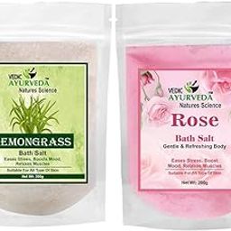 Vedic Ayurveda Lemongrass & Rose Bath Salt Combo | 2 x 200g | Herbal Spa Salt for Stress Relief, Mood Uplift & Skin Rejuvenation | For Men & Women-image-84