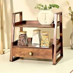 3-Tier Wooden Display Shelf, Rustic Brown Storage Rack, Decorative Plant Stand with Ladder Design-10