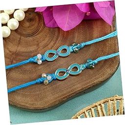 Set of 2 Infinity Evil Eye Rakhis with Roli Chawal for Brother Bhai Bhaiya Raksha Bandhan Blue Combo Pack Boys Men-image-121