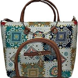 STYLE BA Women's Tote Bag With Leather Handles & Embroidery Printed Handbag With Zip Pockets, Shoulder Tote Bag And Handbag-image-31