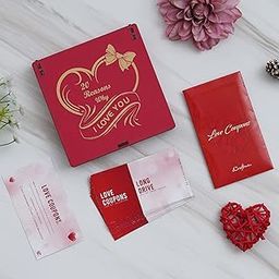 eCraftIndia Set of 12 Love Coupons Gift Cards Set and 20 Reasons Why I Love You Printed on Little Red Hearts - Valentine Gifts for Girlfriend, Boyfriend, Husband, Wife-23