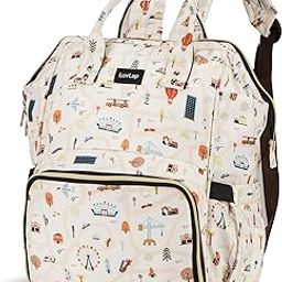 LuvLap Multifunctional Waterproof Diaper Bag for Mothers for Travel, Mother Travel Bag, Premium Oxford Waterproof Material, Large storage capacity with 15 pockets, Off white (all over print)-image-32