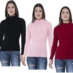 Womens Solid Wool Warm Full Sleeves High Neck/Inner/Skivvy for Winter (Pack of 3) Maroon::Pink::Black-image-22