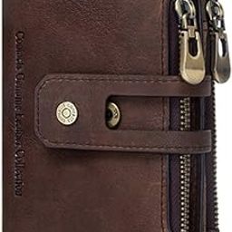 Men's Genuine Leather Wallet | RFID Blocking Wallet for Men| 14 Card Slots, 1 ID Window | 2 Zipper Compartments, Button Closure (Brown)-picture-2