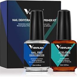 VENALISA 2 PCS 15ml Nail Art Salon Professional Nail Prep Dehydrator Air Dry No Acid Primer Enamel UV Gel Nail Polish Kit for DIY at Home Nail Care Kit-3