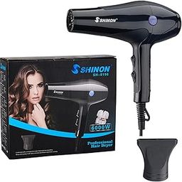 SHINON SH-8196 Professional Hair Dryer 6000 Watts 3 Heat Setting (Hot/Cool/Warm) 2 Speed Setting with Styling Nozzle Concentrator, Overheating Protection Styling Tool cool & hot Air, Black-image-64