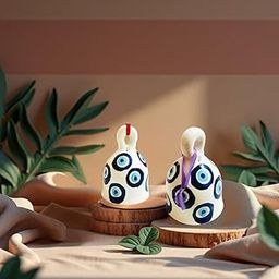 Shopping Shots 2 Ceramic Bell (5 inch) Set, Featuring The Iconic Evil Eye Design-image-43