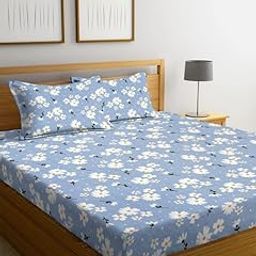 Briocasa 280 TC Cotton Double Bedsheet with 2 King Pillow Covers – Quilted Ultrasonic Topsheet/Bedcover | Wrinkle-Free, Breathable Fabric for Summer | 90x100 Inches (Sky Blue & White Daisy Floral)-image-83